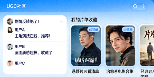 UGC社区互动界面展示 - 用户评论与片单收藏